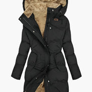 Women's Faux Fur Hooded Padded Long Coat with Drawstring Waist