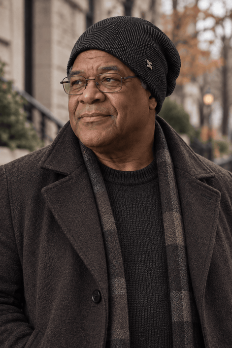 Men's Herringbone Knit Beanie with Fleece Lining and Ribbed Edge