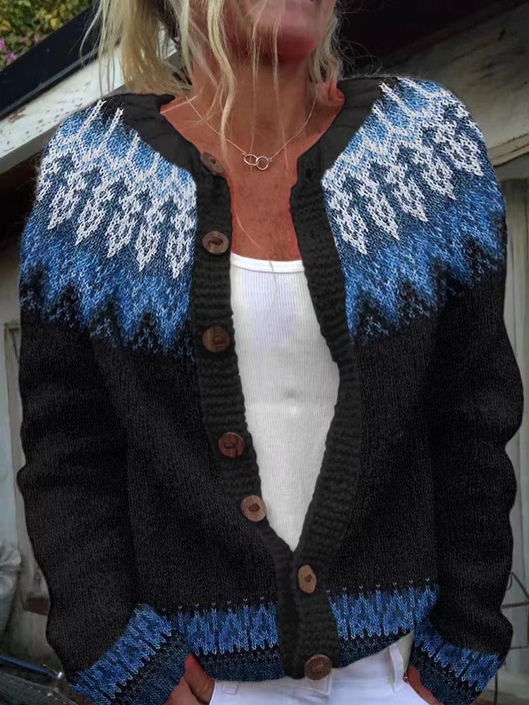 Gianna Nordic Fair Isle Button-Up Knitted Cardigan for Women