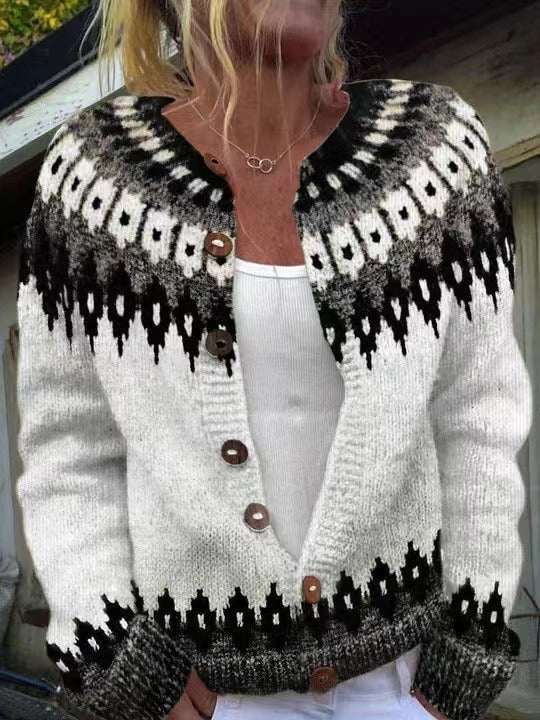 Ava Women's Fair Isle Knitted Cardigan with Button Front
