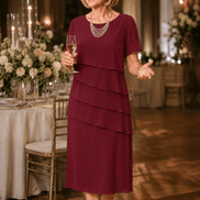 Florenza Tiered Chiffon-Look Women's Midi Dress with Flutter Sleeves