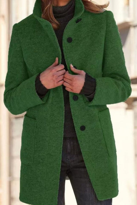Women's Stand Collar Wool-Blend Winter Coat with Button Front