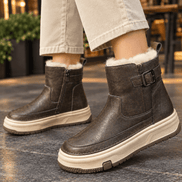 Imola-Milano Women's Plush-Lined Leather Platform Winter Boots with Buckle Strap