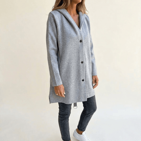 Women's Hooded Knitted Cardigan with Button Front and Pockets