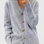 Lillyanne Heart Button V-Neck Women's Knitted Cardigan with Soft Drape