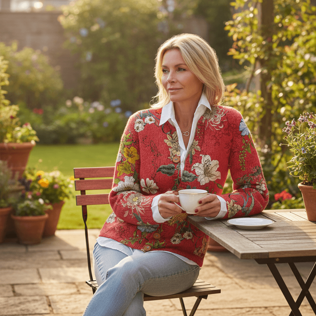 Lena Floral Print Button-Down Knitted Cardigan for Women