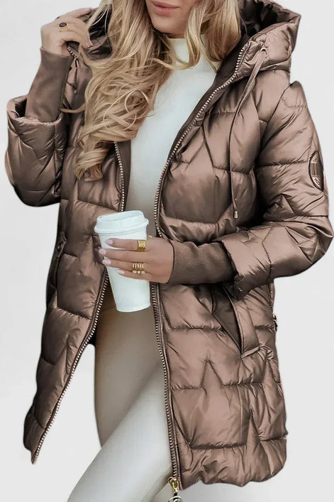 Lyzzandra Hooded Quilted Puffer Jacket with Zip Front
