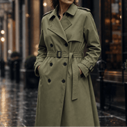 Mayfield Double-Breasted Belted Long Trench Coat with Tailored Waist for Women