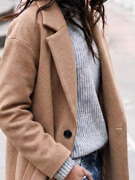 Angelika Oversized Lapel Long Wool-Blend Winter Coat for Women