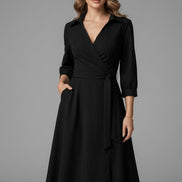 Matilda Long Sleeve Woven Wrap Midi Dress for Christmas Party