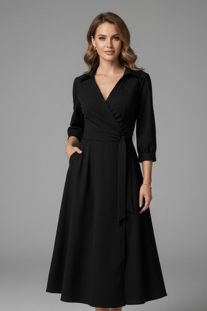 Matilda Long Sleeve Woven Wrap Midi Dress for Christmas Party