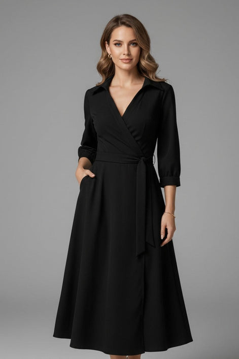 Matilda Long Sleeve Woven Wrap Midi Dress for Christmas Party