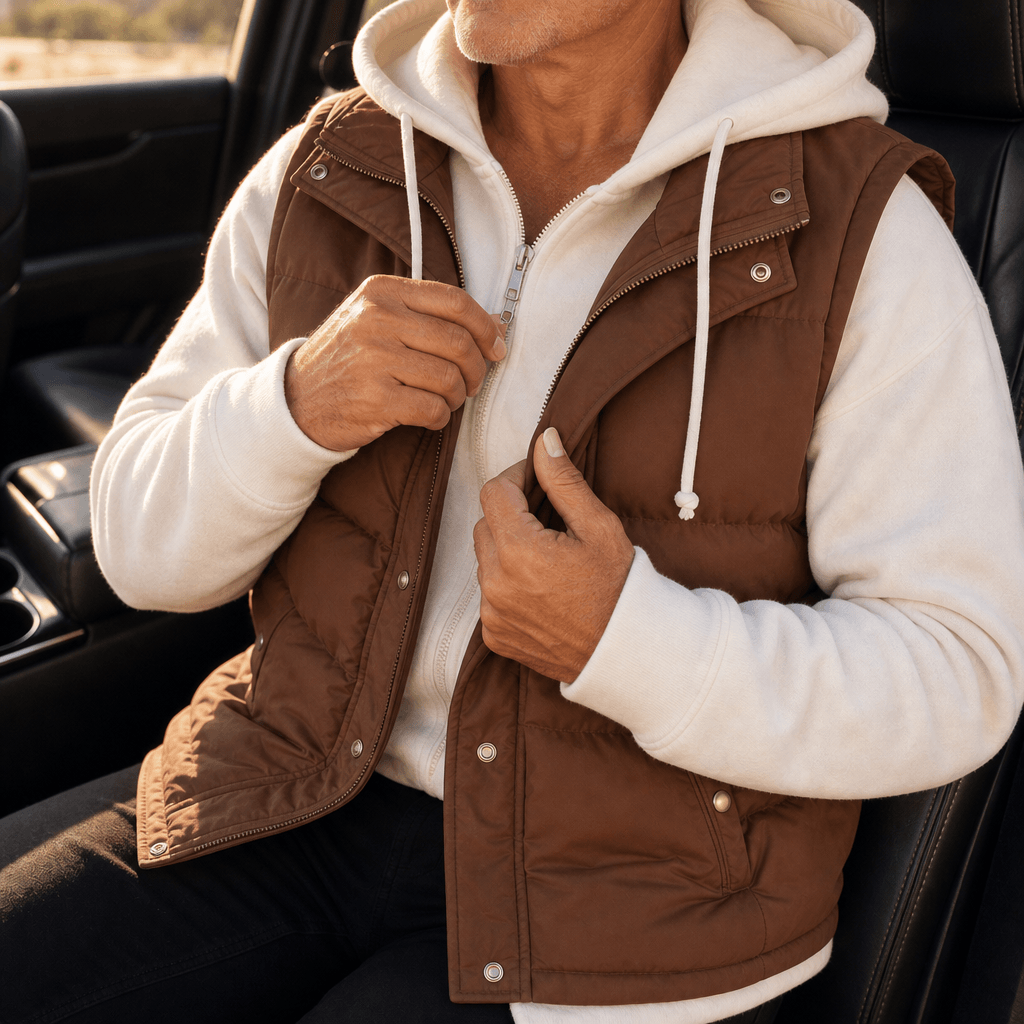 Men's Double-Layered Hood Padded Puffer Vest