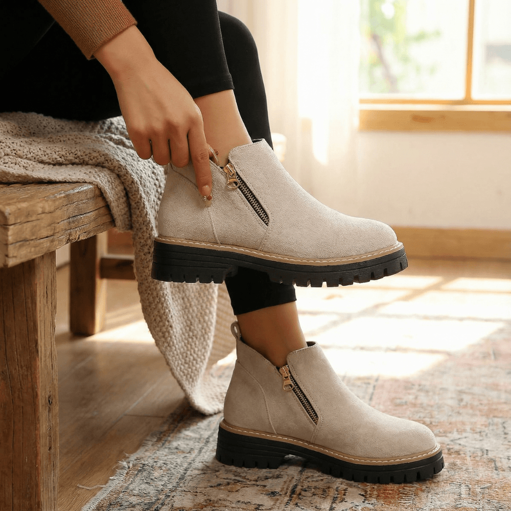 Women's Suede Chelsea Ankle Winter Boots with Chunky Heel