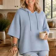 Women's Hooded Knit Jumper with Drawstring and Dropped Shoulders