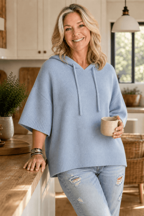 Women's Hooded Knit Jumper with Drawstring and Dropped Shoulders
