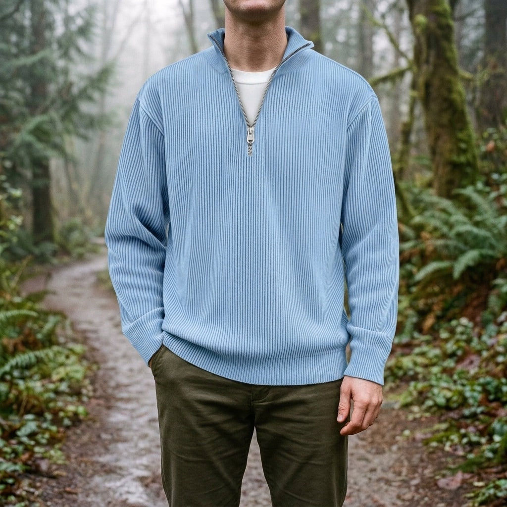 Leone Ribbed Quarter-Zip Knit Pullover