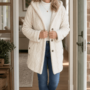 Cable-Knit Textured Hooded Longline Coat with Button Hems