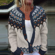 Kara Women's Fair Isle Yoke Knitted Cardigan with Wooden Buttons