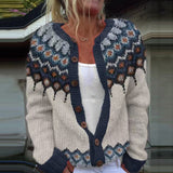 Kara Women's Fair Isle Yoke Knitted Cardigan with Wooden Buttons