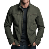 Men's Cotton Zip-Up Jacket with Stand Collar