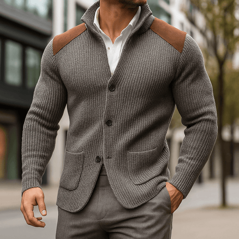 Men's Textured Knit Blazer with Contrast Shoulder Panels