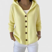 Rhezalynn Hooded Button-Front Women's Knitted Cardigan with Long Sleeves