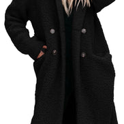 Women's Long Teddy Fleece Coat with Button Front Closure