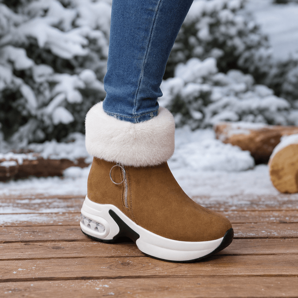 Plush Faux Fur-Lined Wedge Ankle Boots with Non-Slip Sole