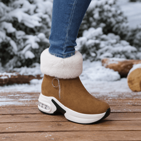Plush Faux Fur-Lined Wedge Ankle Boots with Non-Slip Sole