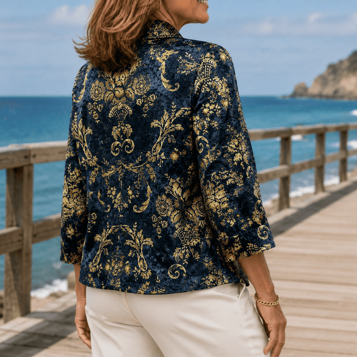 Hallie-Rose Baroque Open-Front Jacket with Pointed Collar