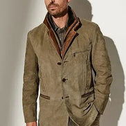 Men's Suede-Look Blazer-Style Jacket with Contrast Trim Collar