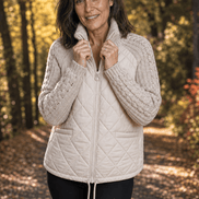 Women's Knit-Panel Quilted Puffer Jacket with Ribbed Cuffs