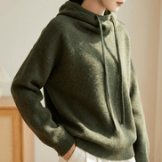 Women's Merino Wool Hooded Knitted Jumper with Drawstring
