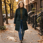 Women's Oversized Plaid Wool-Look Coat with Two-Button Front