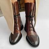 Tatum Lace-Up Cap Toe Heeled Boots in Calf-Length Leather