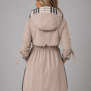 Women's Hooded Longline Cotton-Blend Rain Jacket with Drawstring Waist