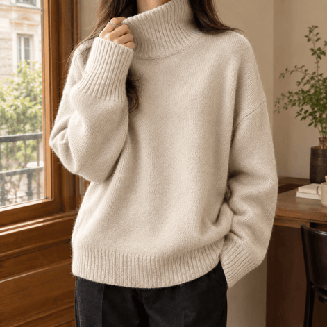 Imogen-Elise Oversized Turtleneck Knitted Jumper with Ribbed Cuffs for Women