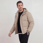 Men's Hooded Puffer Jacket with Adjustable Hood and Zip Closure