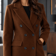 Women's Double-Breasted Cashmere Winter Coat with Wide Lapels