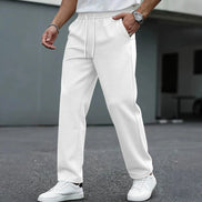 Men's Waffle-Textured Drawstring Jogger Trousers with Elastic Waist