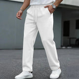Men's Waffle-Textured Drawstring Jogger Trousers with Elastic Waist
