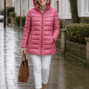 Women's Quilted Puffer Jacket with Detachable Hood and Packable Design