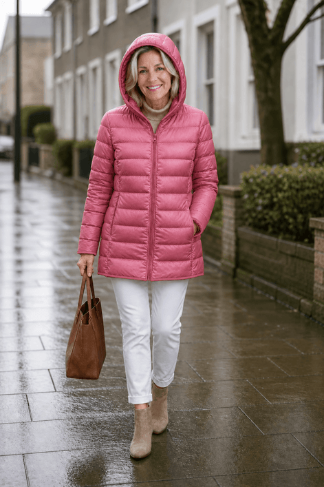Women's Quilted Puffer Jacket with Detachable Hood and Packable Design