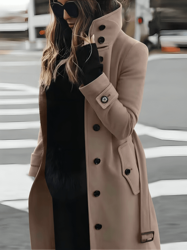 Sandra Belted High-Collar Trench Coat for Women in Woven Fabric