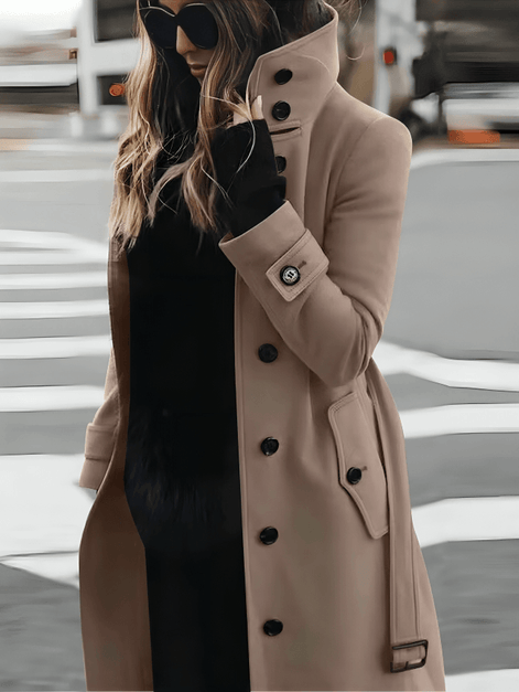 Sandra Belted High-Collar Trench Coat for Women in Woven Fabric