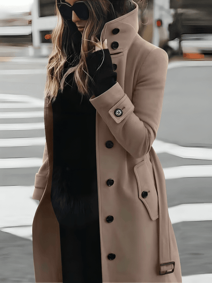 Sandra Belted High-Collar Trench Coat for Women in Woven Fabric