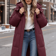 Women's Long Hooded Quilted Puffer Jacket with Pockets in Polyester