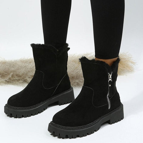 Amelie Fur-Lined Faux Suede Women's Winter Ankle Boots with Side Zip