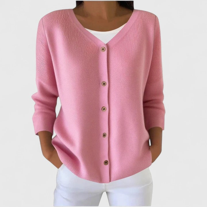Wena Button-Front Women's Knitted Cardigan with Hooded V-Neck